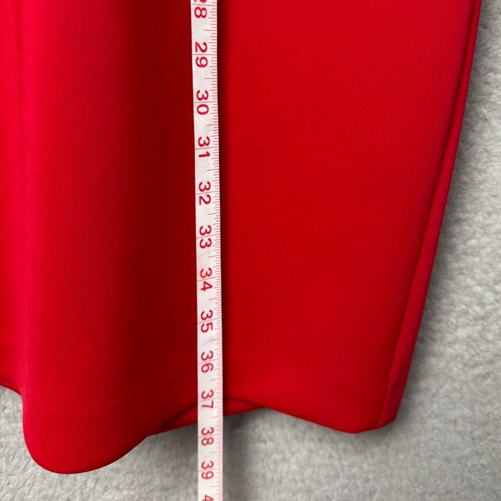 Calvin Klein Red Scuba Knit Dress Ruffle V-Neck Sleeveless Officesiren Staple 4 - Picture 6 of 9